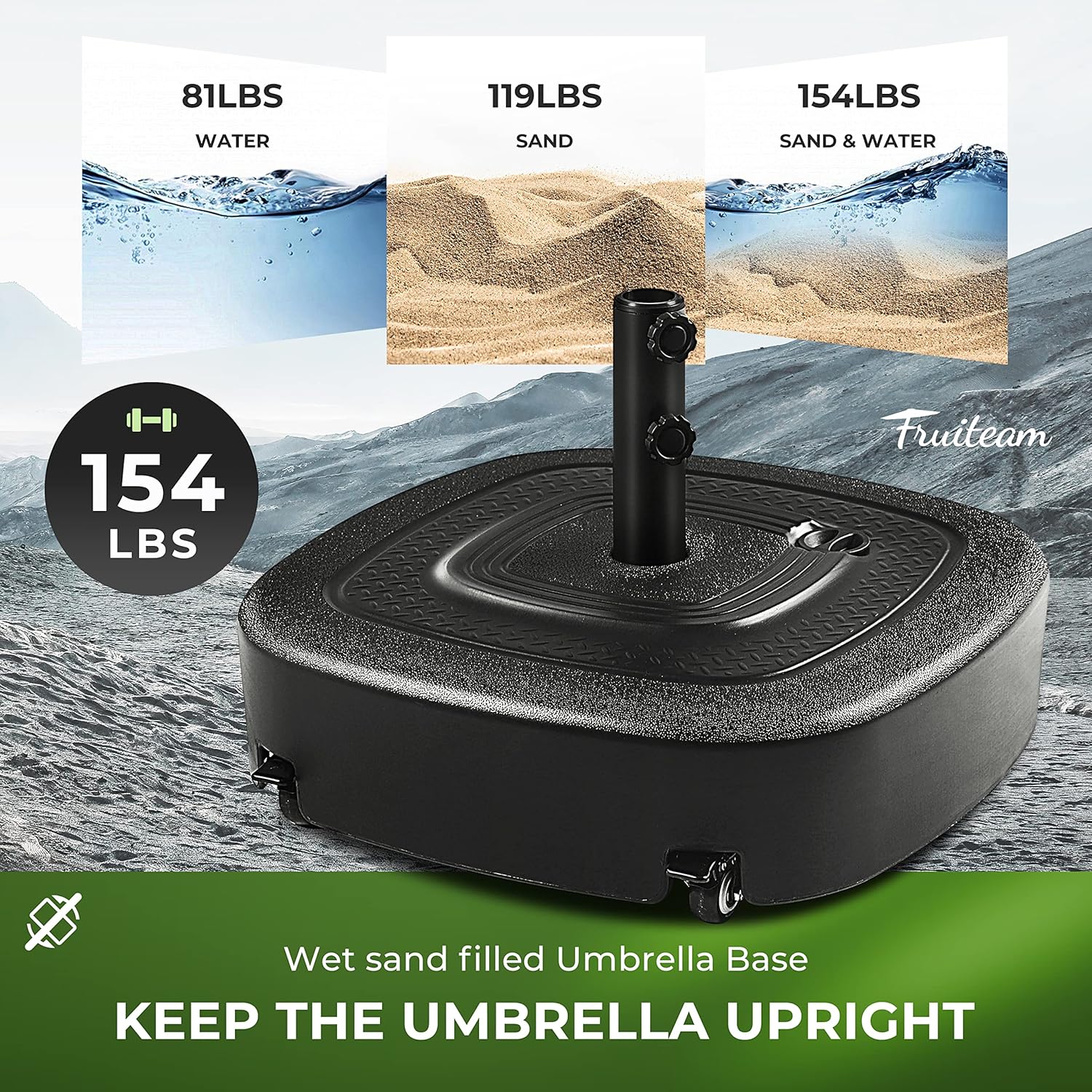 SUNGUARD UMBRELLAS 154 lb Fillable Mobile Patio Umbrella Base with Wheels for Straight-Pole Umbrellas