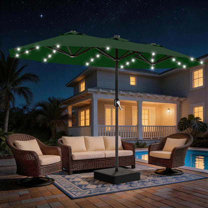 SUNGUARD UMBRELLAS 13 ft Solar LED Double-Sided Patio Umbrella, 6.5 x 13 ft Rectangular Canopy with Crank
