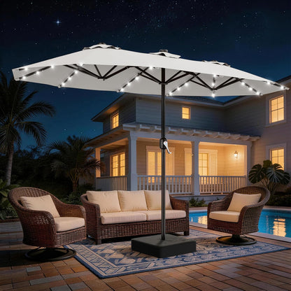 SUNGUARD UMBRELLAS 13 ft Solar LED Double-Sided Patio Umbrella, 6.5 x 13 ft Rectangular Canopy with Crank