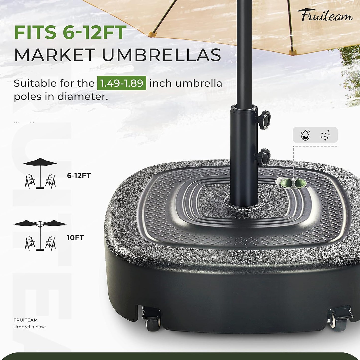 SUNGUARD UMBRELLAS 154 lb Fillable Mobile Patio Umbrella Base with Wheels for Straight-Pole Umbrellas - Grey