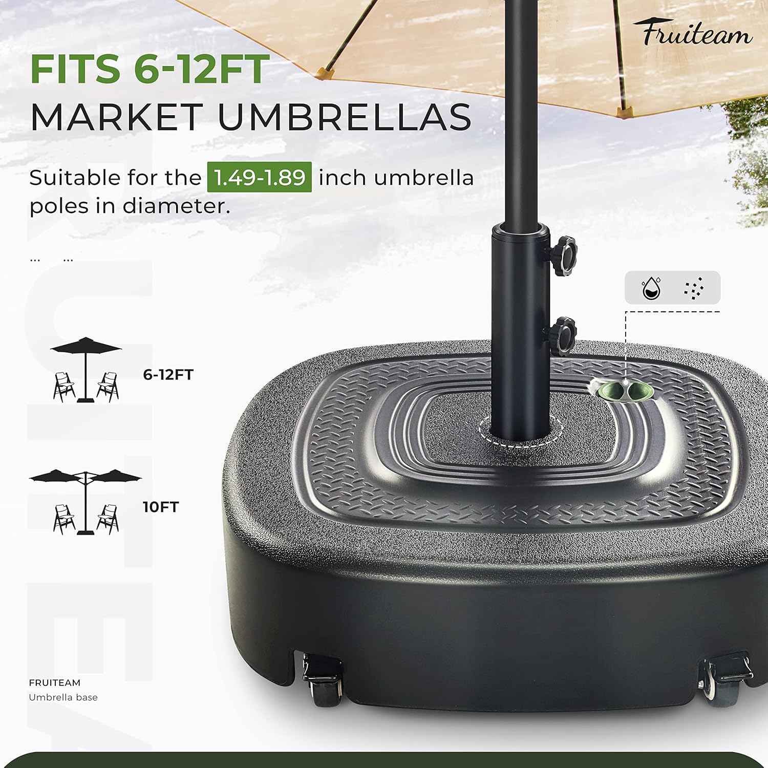 SUNGUARD UMBRELLAS 154 lb Fillable Mobile Patio Umbrella Base with Wheels for Straight-Pole Umbrellas - Grey