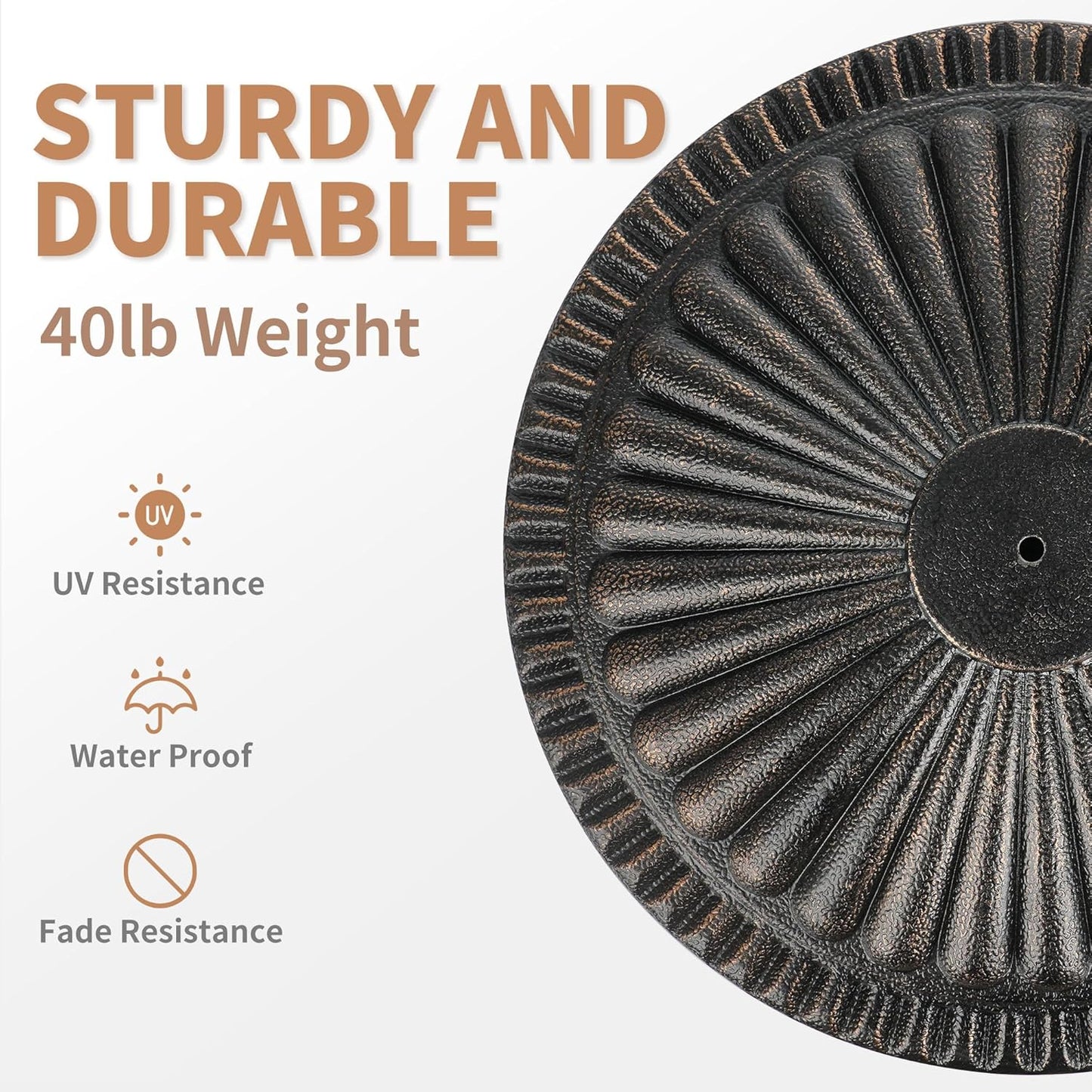 SUNGUARD UMBRELLAS Round Bronze Patio Umbrella Base, Resin Concrete Stand for Up to 1.9 in Poles - 26lb Square