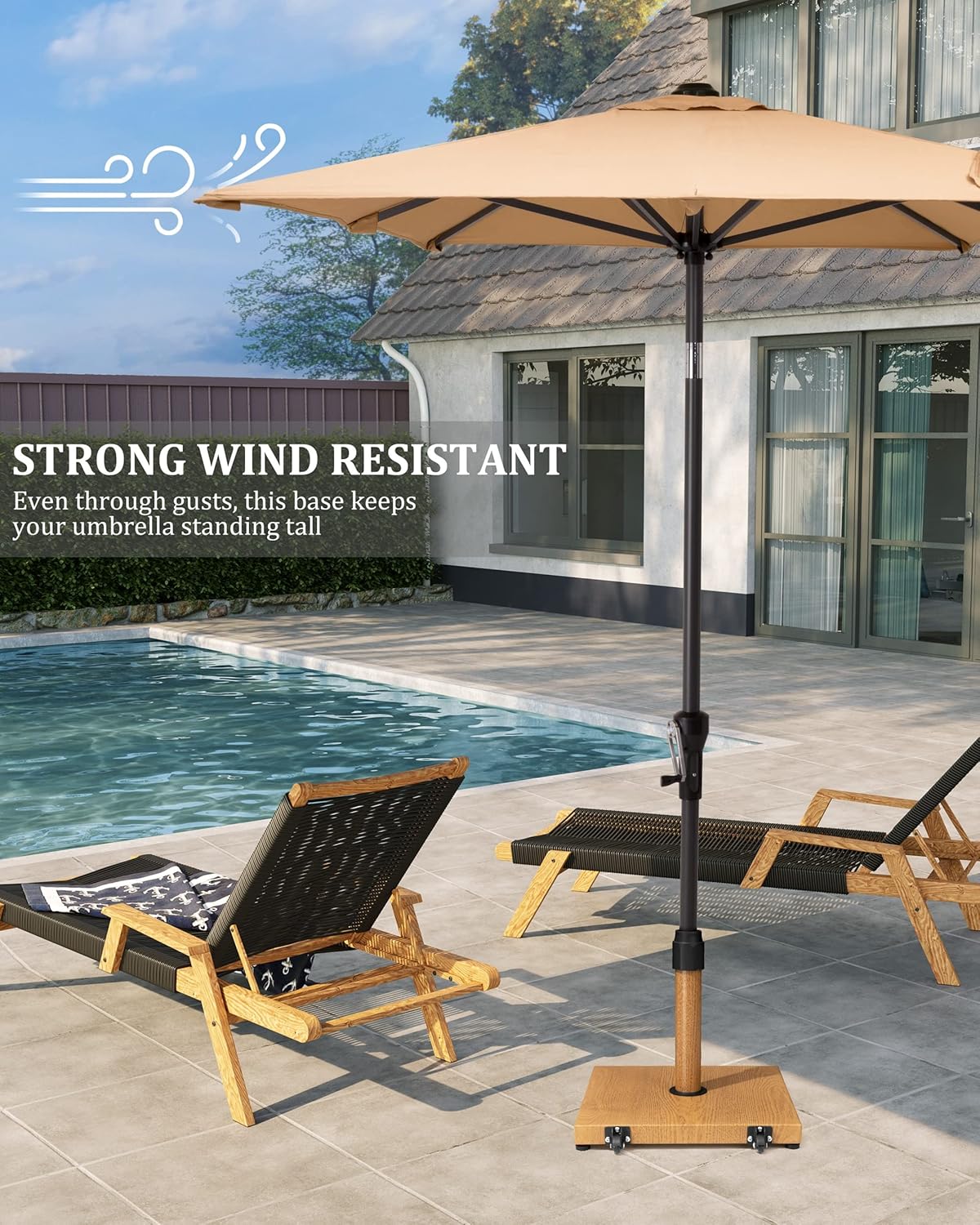 SUNGUARD UMBRELLAS 45 lb Patio Umbrella Base with Wheels, Pre-Filled Concrete Stand for 6–12 ft Umbrellas - Brown
