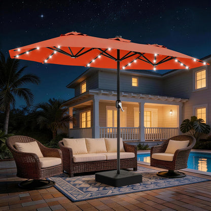 SUNGUARD UMBRELLAS 13 ft Solar LED Double-Sided Patio Umbrella, 6.5 x 13 ft Rectangular Canopy with Crank