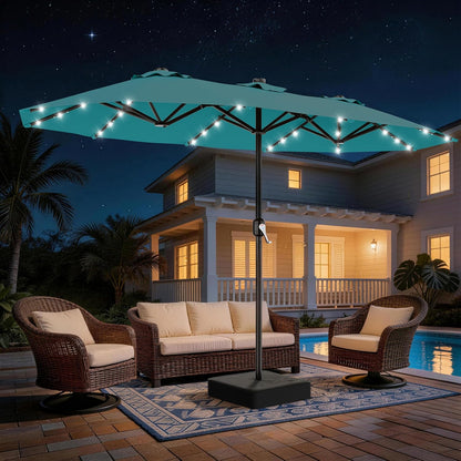 SUNGUARD UMBRELLAS 13 ft Solar LED Double-Sided Patio Umbrella, 6.5 x 13 ft Rectangular Canopy with Crank