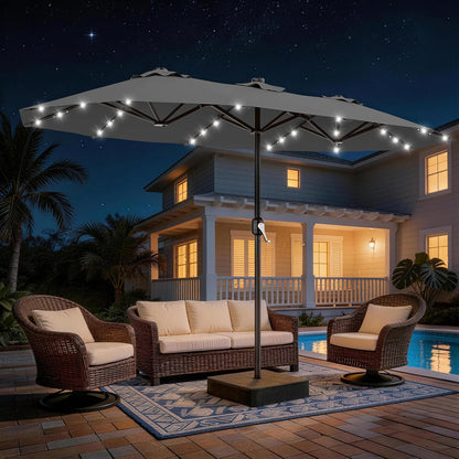 SUNGUARD UMBRELLAS 13 ft Solar LED Double-Sided Patio Umbrella, 6.5 x 13 ft Rectangular Canopy with Crank