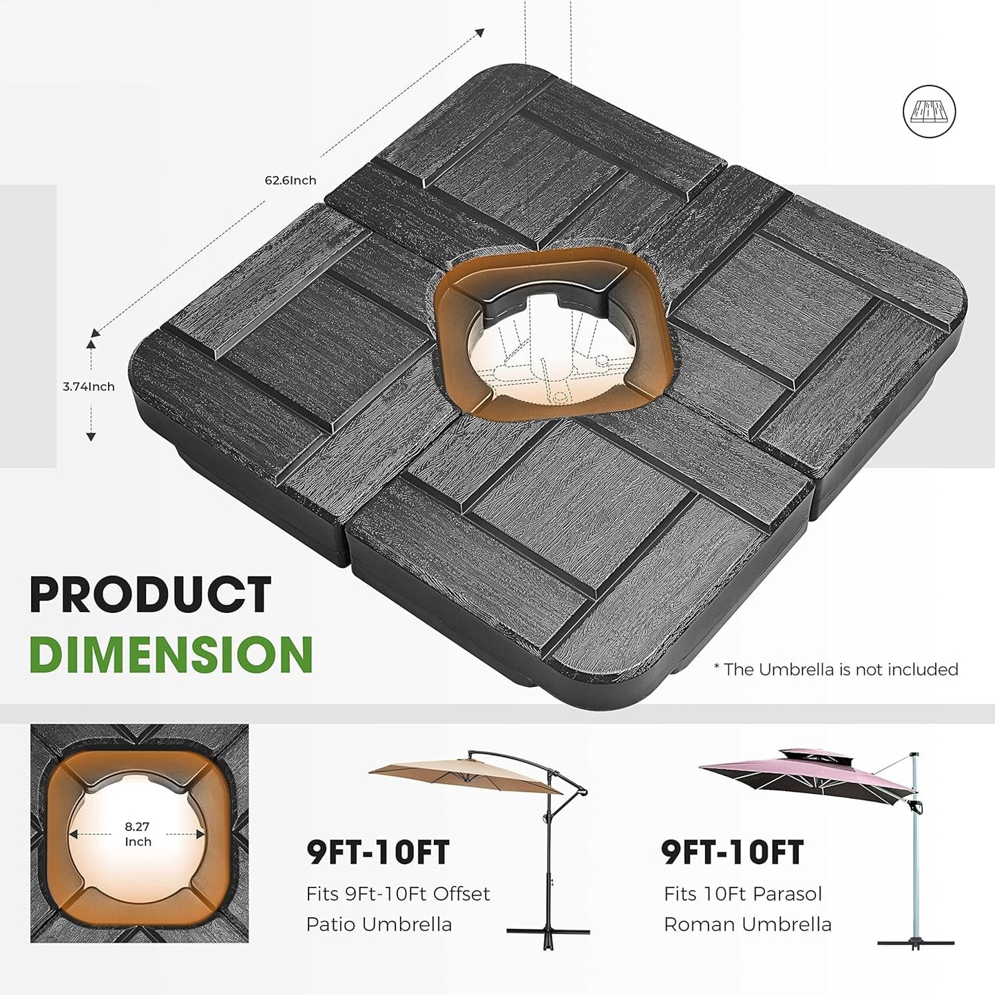 SUNGUARD UMBRELLAS 4-Piece 190 lb Fillable Cantilever Umbrella Base, Water or Sand Offset Stand