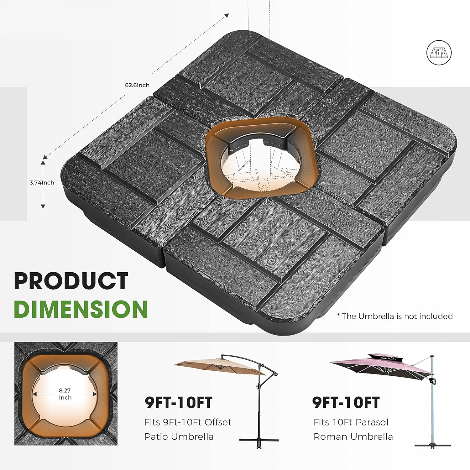 SUNGUARD UMBRELLAS 4-Piece 190 lb Fillable Cantilever Umbrella Base, Water or Sand Offset Stand