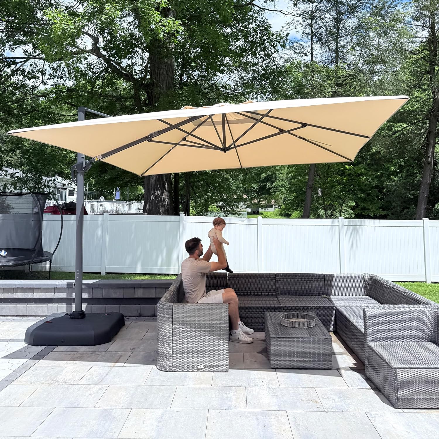 SUNGUARD UMBRELLAS Square Cantilever Patio Umbrella, 360-Degree Rotating Offset Umbrella with Aluminum Frame