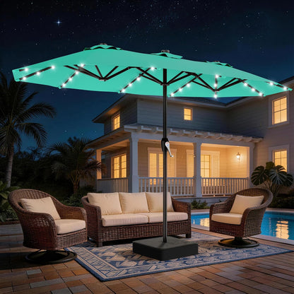 SUNGUARD UMBRELLAS 13 ft Solar LED Double-Sided Patio Umbrella, 6.5 x 13 ft Rectangular Canopy with Crank