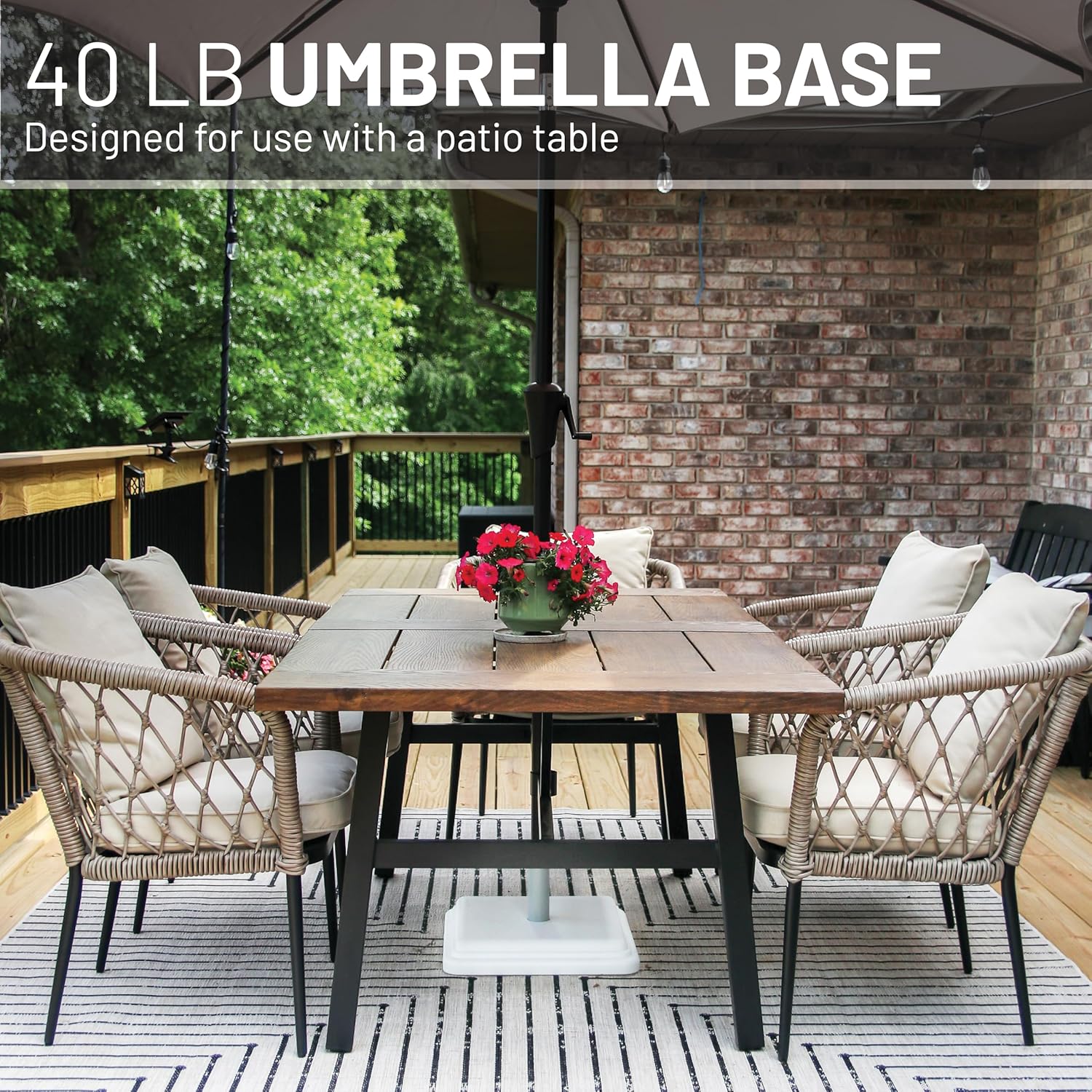 SUNGUARD UMBRELLAS 40 lb Patio Table Umbrella Base, Weighted Polymer Stand for Outdoor Dining Areas - Bronze