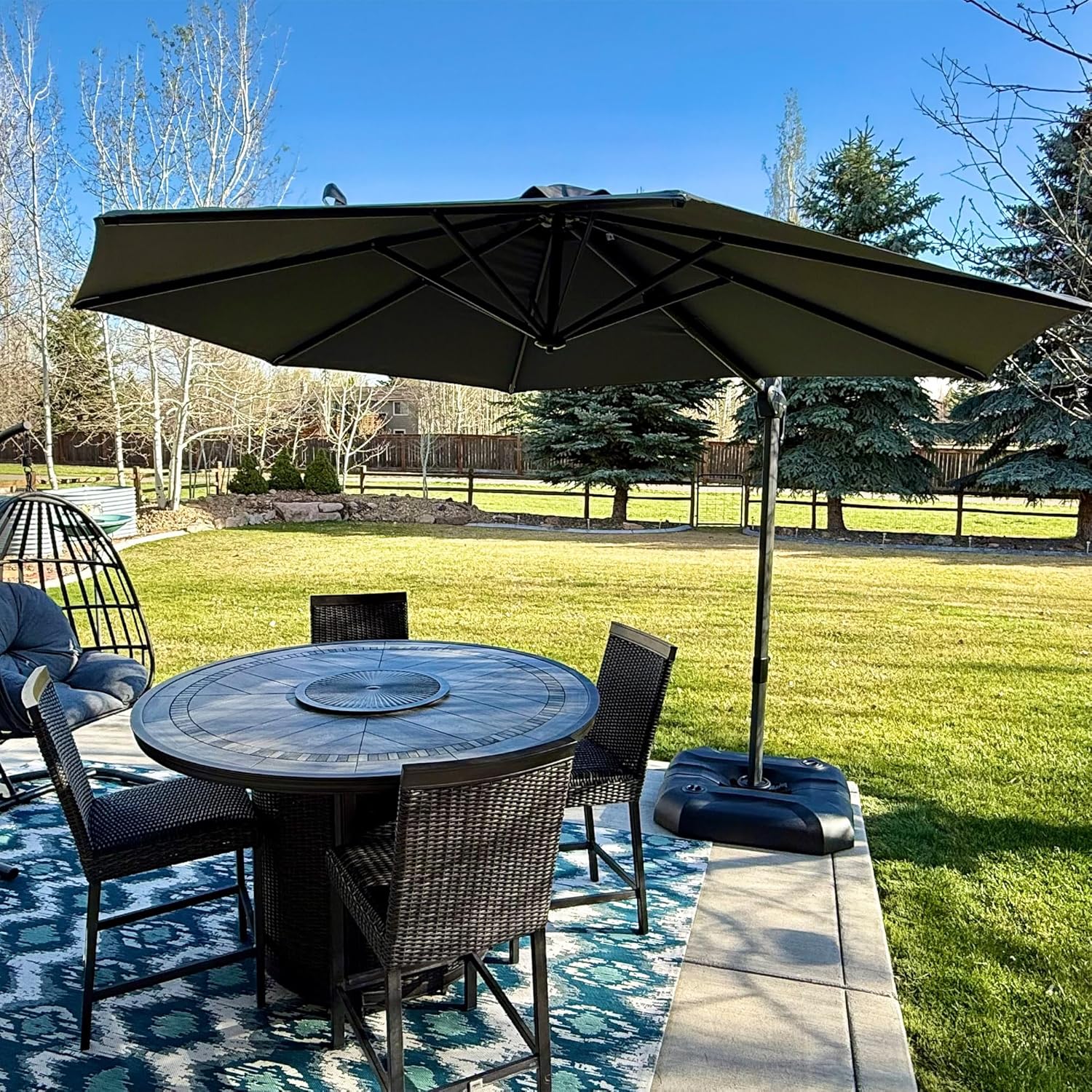 SUNGUARD UMBRELLAS Square Cantilever Patio Umbrella, 360-Degree Rotating Offset Umbrella with Aluminum Frame - Navy Blue / 10' X 10' / Standard