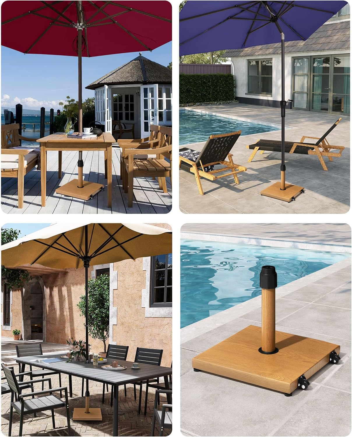 SUNGUARD UMBRELLAS 45 lb Patio Umbrella Base with Wheels, Pre-Filled Concrete Stand for 6–12 ft Umbrellas - Black