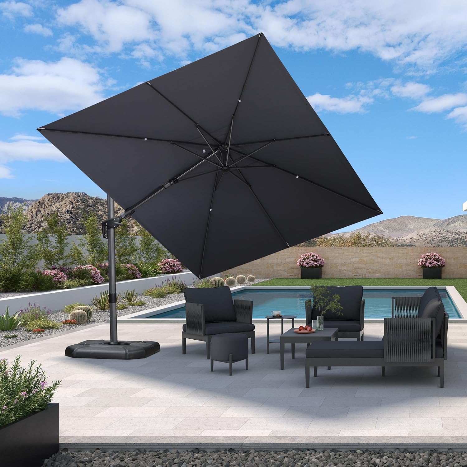 SUNGUARD UMBRELLAS Square Cantilever Patio Umbrella, 360-Degree Rotating Offset Umbrella with Aluminum Frame
