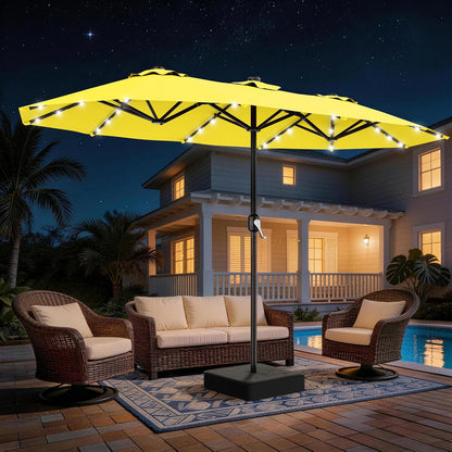 SUNGUARD UMBRELLAS 13 ft Solar LED Double-Sided Patio Umbrella, 6.5 x 13 ft Rectangular Canopy with Crank