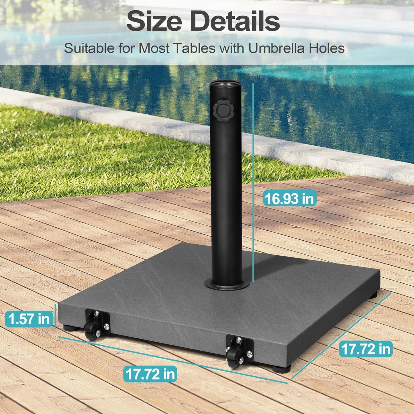 SUNGUARD UMBRELLAS 43 lb Square Patio Umbrella Base with Wheels, Pre-Filled Concrete Outdoor Stand - Teak（with wheels） / 43 lbs