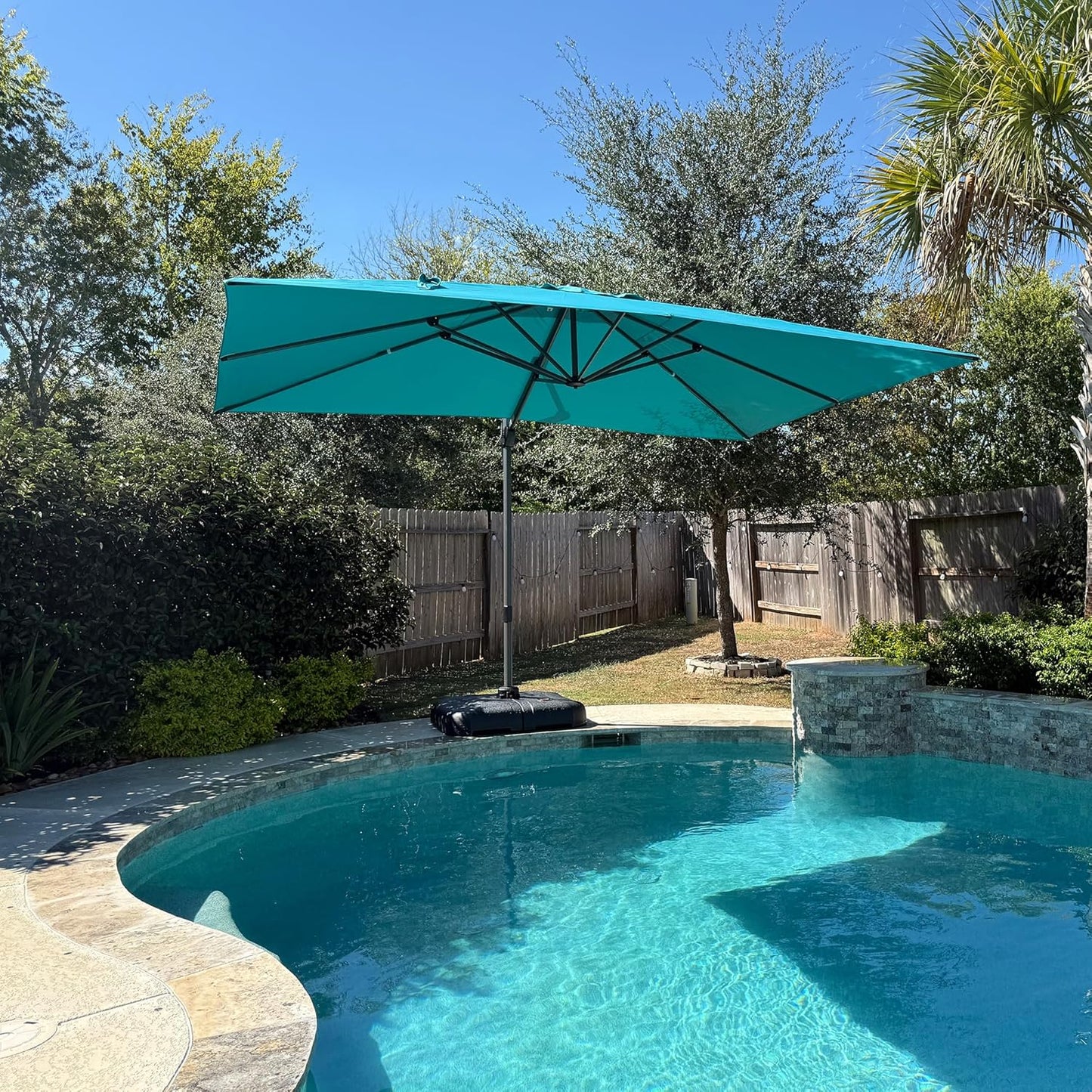 SUNGUARD UMBRELLAS Square Cantilever Patio Umbrella, 360-Degree Rotating Offset Umbrella with Aluminum Frame - White / 10' X 10' / Standard（LED）