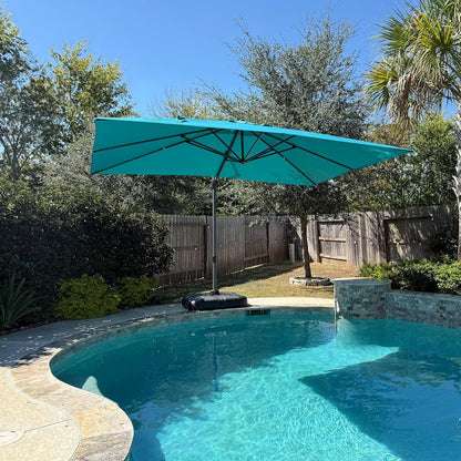 SUNGUARD UMBRELLAS Square Cantilever Patio Umbrella, 360-Degree Rotating Offset Umbrella with Aluminum Frame - White / 10' X 10' / Standard（LED）