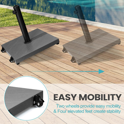 SUNGUARD UMBRELLAS 43 lb Square Patio Umbrella Base with Wheels, Pre-Filled Concrete Outdoor Stand - Black（with wheels） / 43 lbs