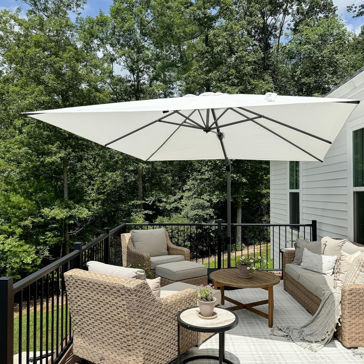 SUNGUARD UMBRELLAS Square Cantilever Patio Umbrella, 360-Degree Rotating Offset Umbrella with Aluminum Frame - Apple Green / 10' X 10' / Standard