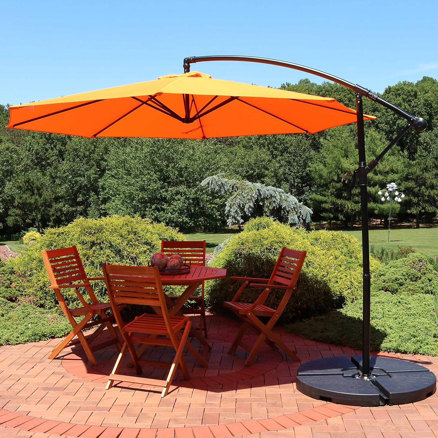 SUNGUARD UMBRELLAS 9.5 ft Cantilever Patio Umbrella, Vented Polyester Canopy with Crank and Cross Base - Pale Buttercup